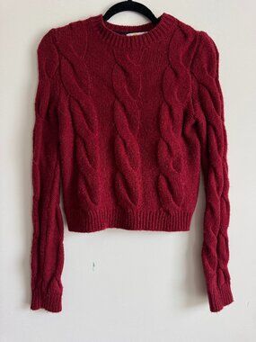 Boden Chunky Cable Knit Wool Alpaca Sweater Burgundy US 2